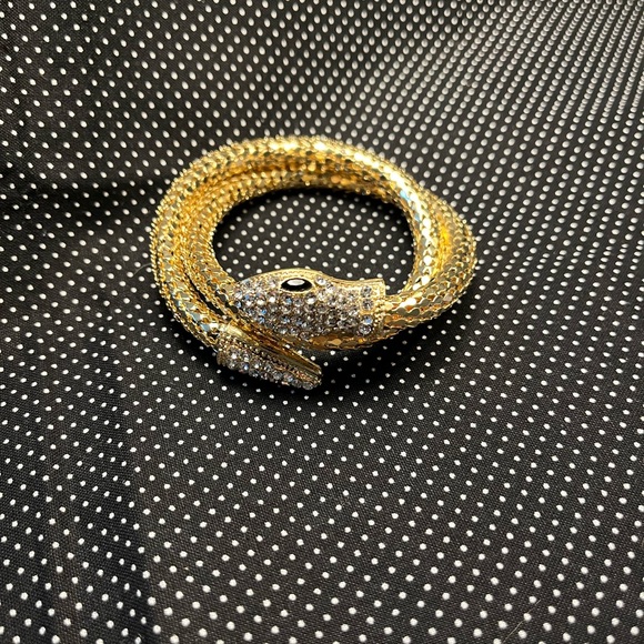 2296-ATT Inlaid Rhinestone Gold Tone Snake Bangle Bracelet - Picture 12 of 12
